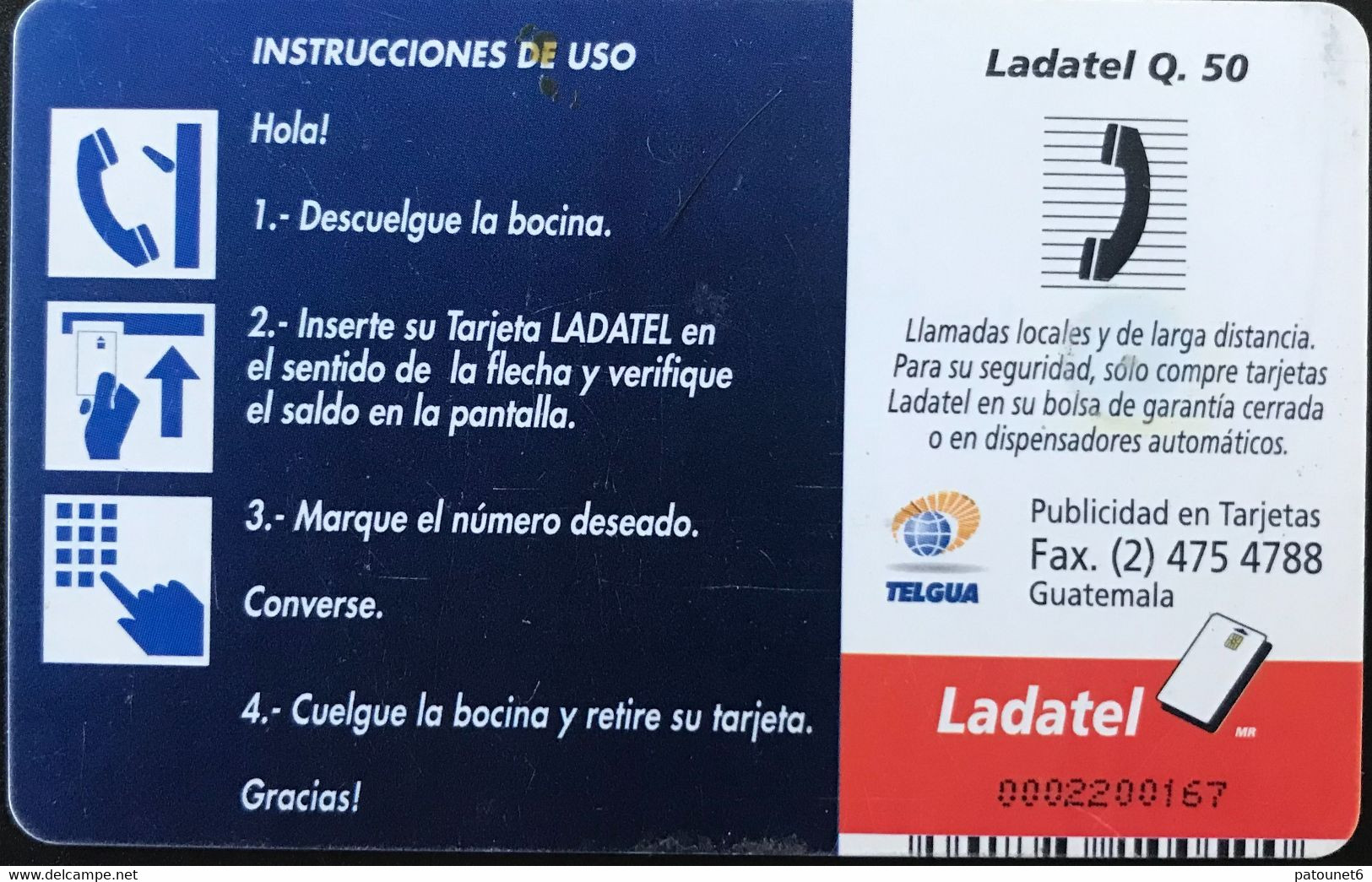 GUATEMALA  -  Phonecard  - Telgua -  Especies Guatemalcas En Peligro De Extincion -  Ladatel 0.20 - Guatemala