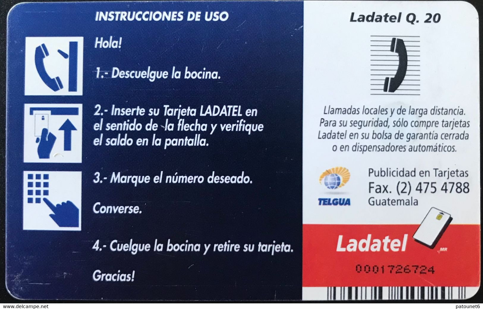 GUATEMALA  -  Phonecard  - Telgua -  Especies Guatemalcas En Peligro De Extincion -  Ladatel 0.20 - Guatemala