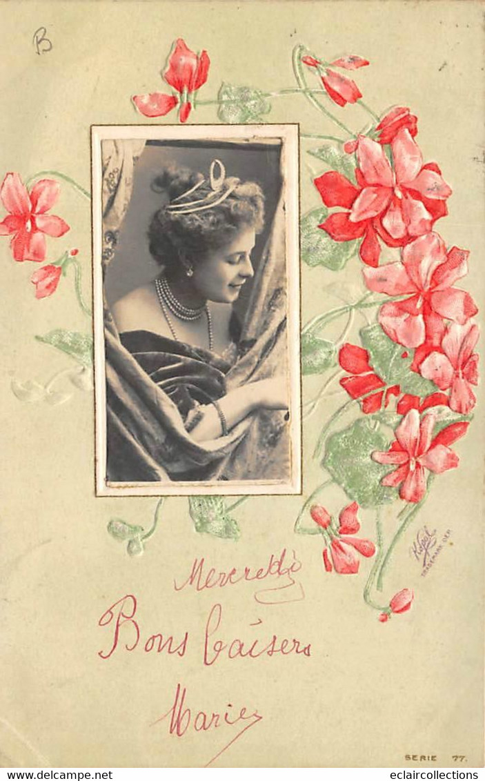 Thème. Carte A Système Avec Photo A Insérer . Fleurs Et Portrait De Femme       (voir Scan) - Dreh- Und Zugkarten