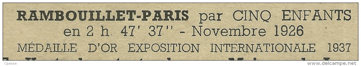 En L'état Prospectus "Le TROTICYCLE" H. CAILLOT 75010 PARIS - Publicité, 78 Rambouillet, Exposition Internationale 1937 - Advertising