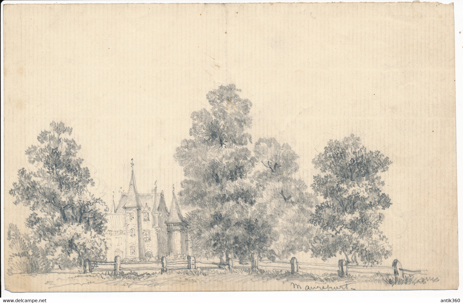 Dessin Original XIXe Château De Maurepart Près Doué La Fontaine Tigné Maine Et Loire - Dessins