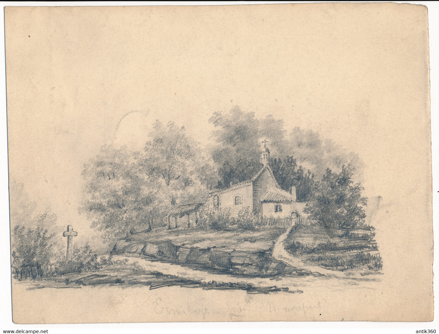 Dessin Original XIXe Ermitage Du Château De Maurepart Près Doué La Fontaine Tigné Maine Et Loire - Drawings