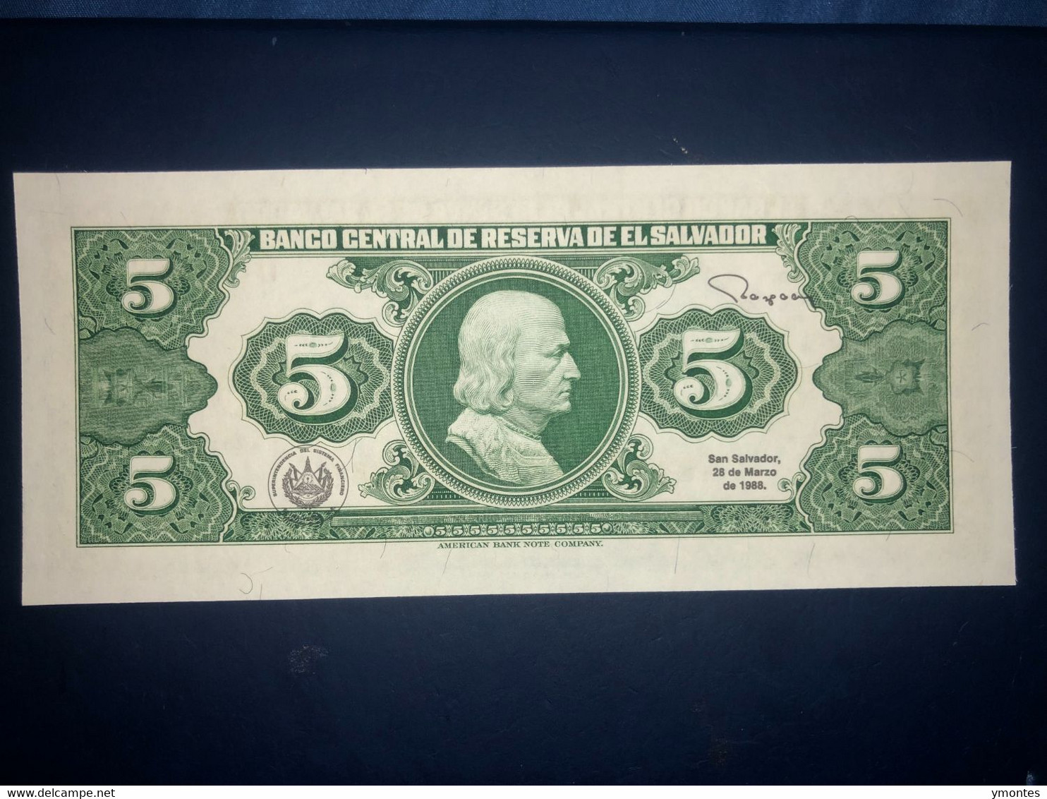 UNC El Salvador Banknote P134b ( 03/17/1988) 5 Colones - El Salvador