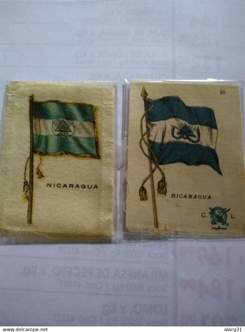 Nicaragua..uruguay.silk.seide Seda Cigarette Cards Unbacked Flags.early 1900 Best Cond.no Postcards 2 Flags . - Nicaragua