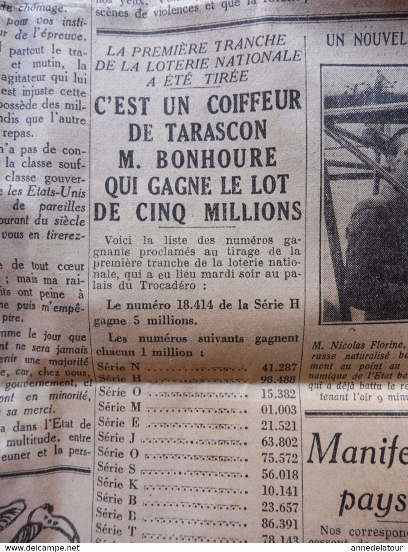 1933  Monsieur Bonhoure De Tarascon Gagne Le Gros Lot De 5 Millions ; Etc  ( Journal L'AMI DU PEUPLE ) - Algemene Informatie