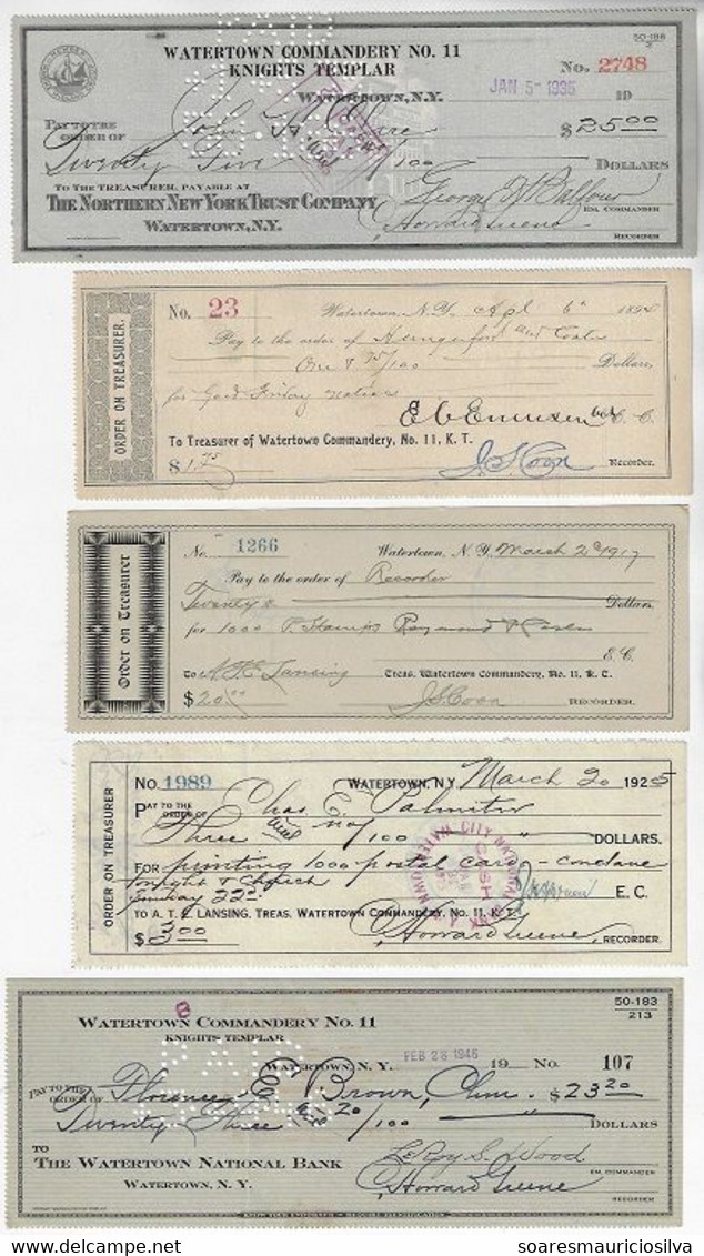 United States USA 1894 / 1946 5 Receipt For Watertown Commandery Knight Templar Order Of Templar Freemasonry - USA