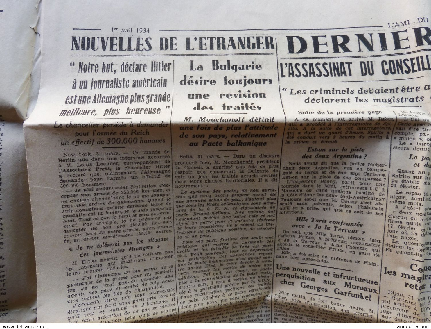 1934 Alors que 850000 étrangers travaillent en France 350000 chômeurs français tendent la main ; etc ( L'AMI DU PEUPLE )