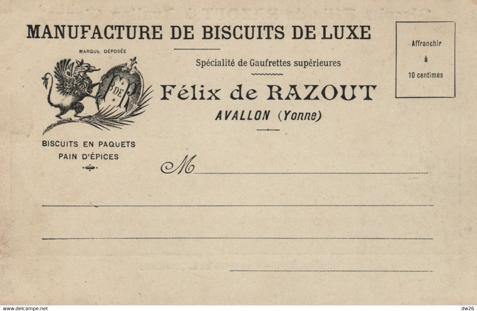 Publicité - Biscuits De Luxe Félix De Razout à Avallon (Yonne) Vue Prise De La Morlande - Carte Non Circulée - Publicité