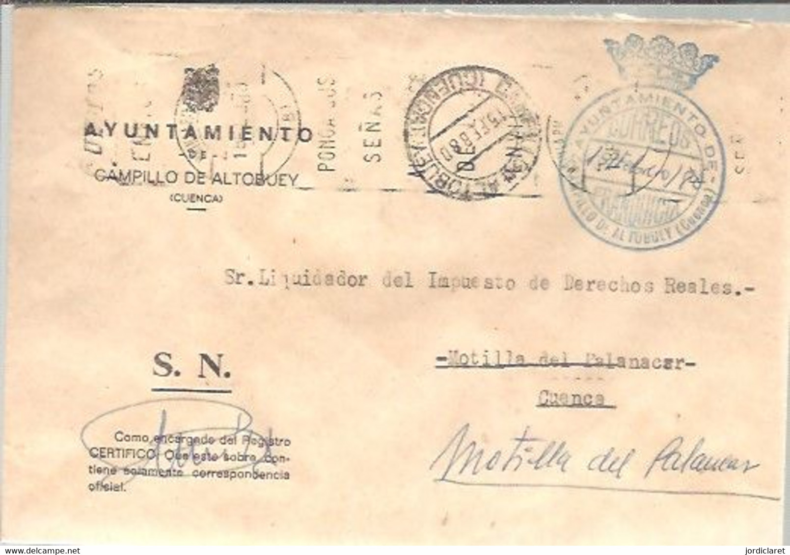 AYUNTAMIENTO  DE ALTOBUEY   CUENCA1980 - Postage Free