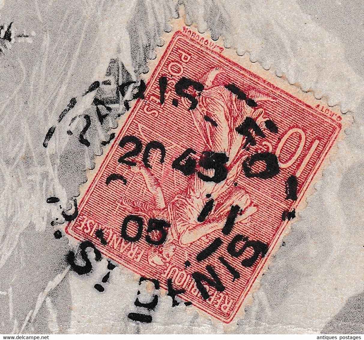 Carte Postale 1905 Paris Saint Denis Les Alpes Semeuse Lignée 10 Centimes pour Chipping Barnet Angleterre Cochon Pig
