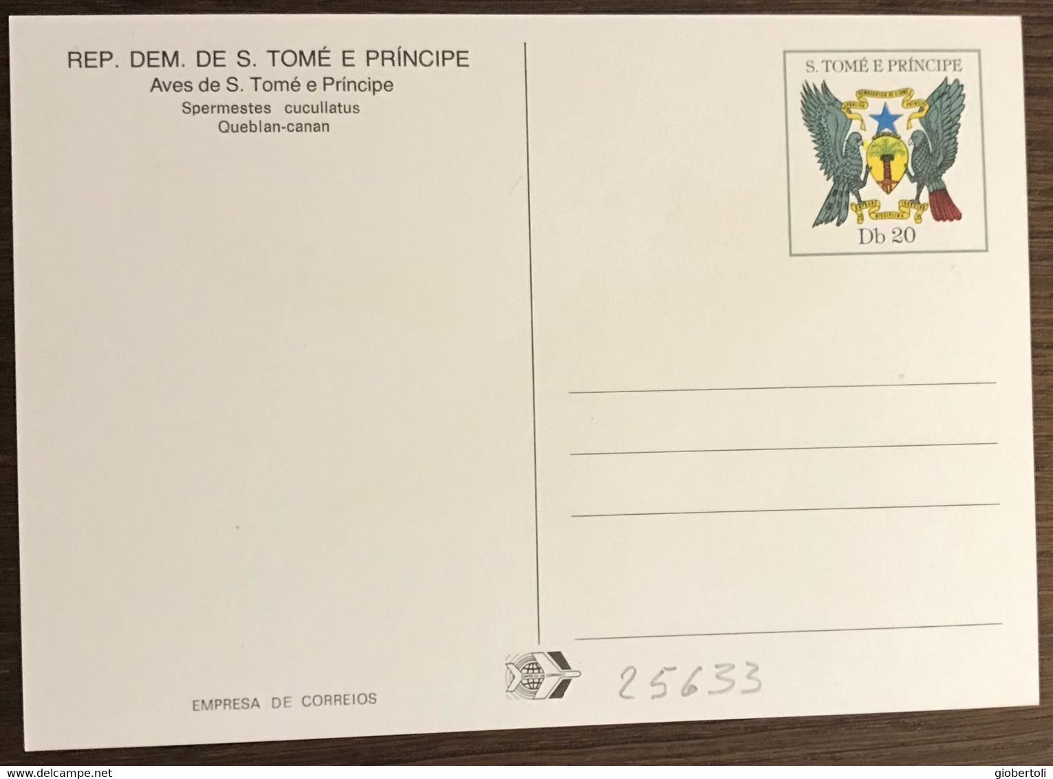 Sao Tomé E Principe: Intero, Stationery, Entier, Spermestes Cucullatus - Passeri