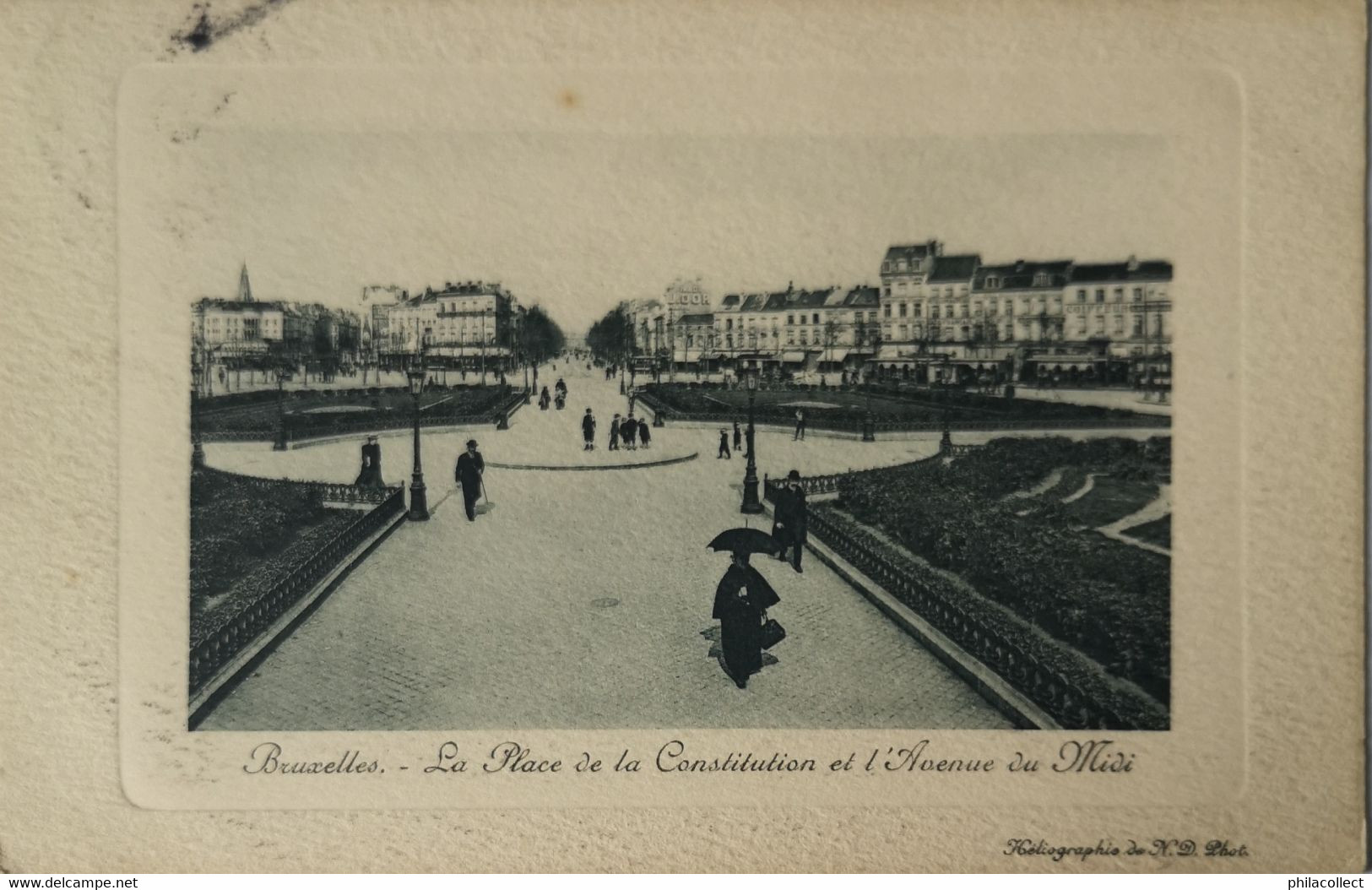 Bruxelles // LA Place De La Constitution Et L'avenue Du Midi (animee) 1909 Rare - Squares