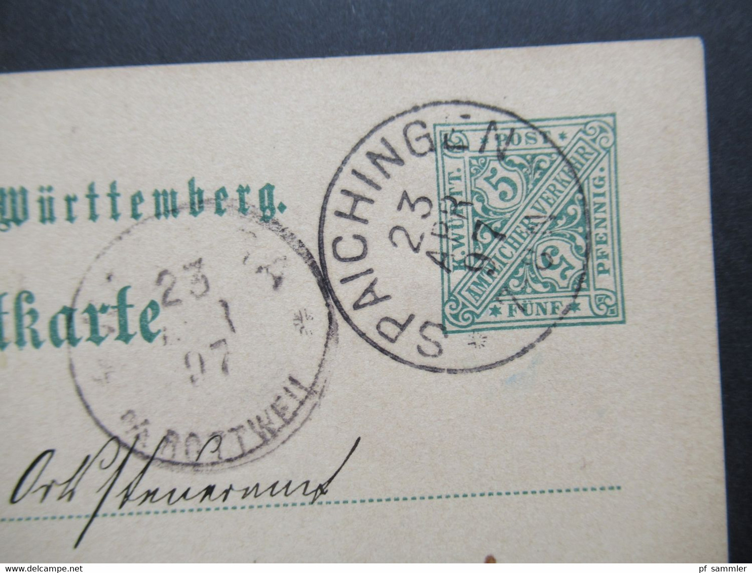 AD Württemberg 23.4.1897 Ganzsache / Dienstpost K.W. Kameralamt Spaichingen Inhalt: Alkohol - Postal  Stationery