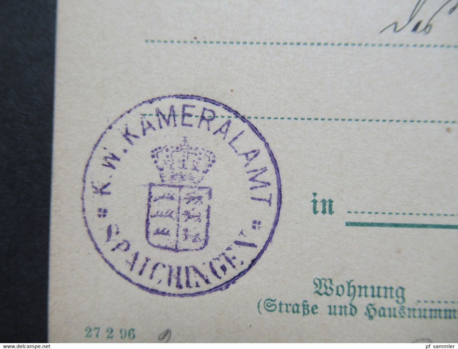 AD Württemberg 23.4.1897 Ganzsache / Dienstpost K.W. Kameralamt Spaichingen Inhalt: Alkohol - Postal  Stationery