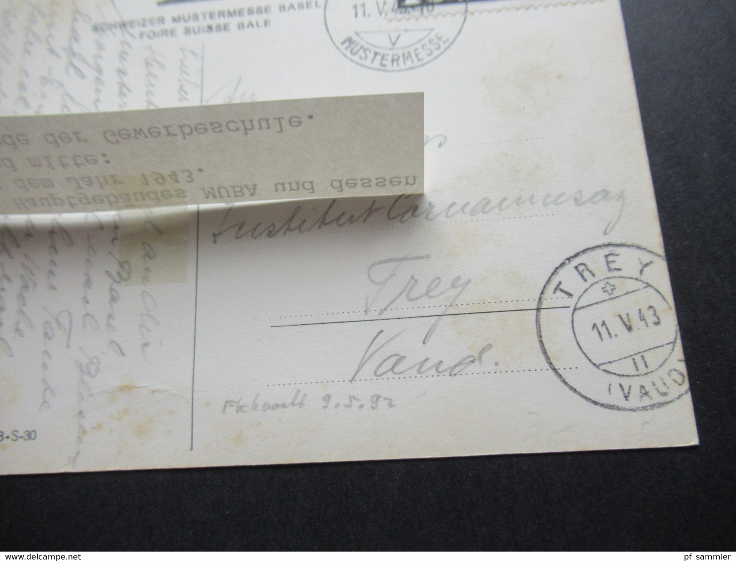 11.5.1943 Echtfoto AK Schweizer Mustermesse Basel MUBA Fernverkehr Inland Nach Trey - Storia Postale