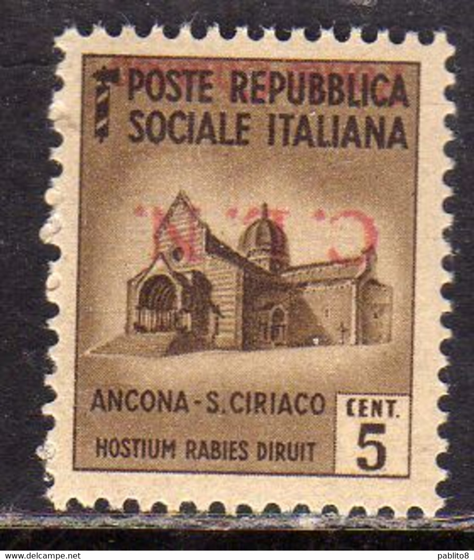 CLN PONTE CHIASSO COMITATO DI LIBERAZIONE NAZIONALE REPUBBLICA SOCIALE 1945 VARIETÀ SOPRASTAMPA CAPOVOLTA CENT. 5c MNH - Nationales Befreiungskomitee