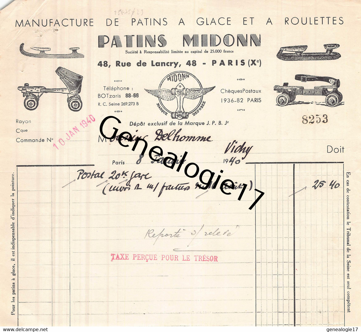 75 23984 PARIS SEINE 1940 Patins A Glace MIDONN Patin A Roulettes Rue De Lancry Dest DELHOMME ( Patinage ) - Patinage Artistique