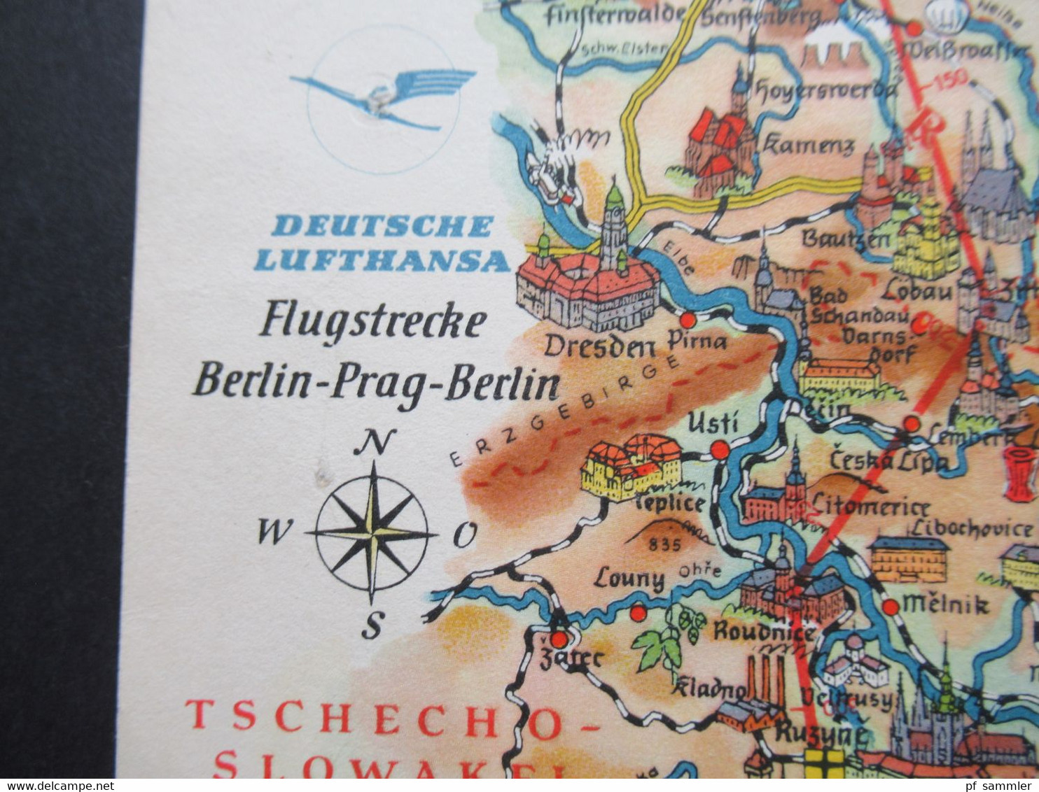 DDR 1959 Werbe PK Deutsche Lufthansa Flugstrecke Berlin - Prag - Berlin Zeichnung A. Hoppe Leipzig - 1946-....: Era Moderna