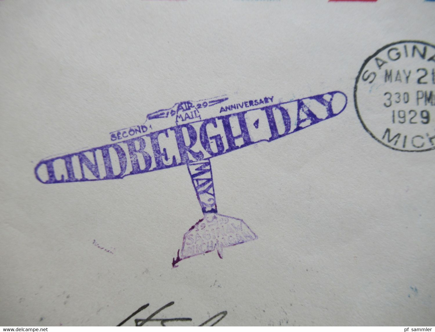 USA Ganzsache Air Mail 21.5.1929 Second Anniversary Lindbergh Day Saginaw Michigan Mit Unterschrift Des Postmaster - Covers & Documents