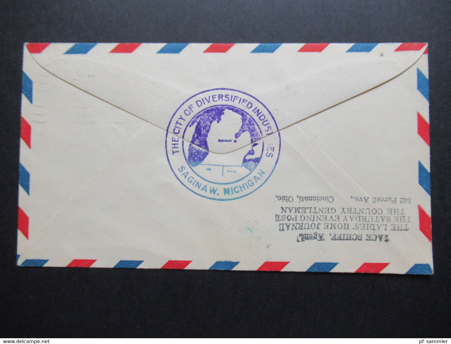 USA Ganzsache Air Mail 21.5.1929 Second Anniversary Lindbergh Day Saginaw Michigan mit Unterschrift des Postmaster
