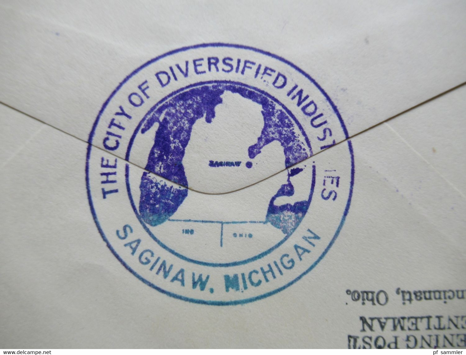 USA Ganzsache Air Mail 21.5.1929 Second Anniversary Lindbergh Day Saginaw Michigan mit Unterschrift des Postmaster