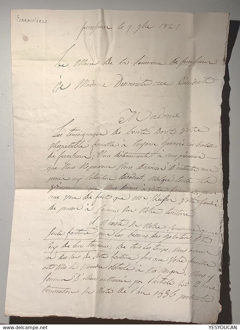 FERRASSIÈRES 1821 Texte Historique DISPUTE DE LA FONTAINE (25 NIONS Drome Lettre Desmarette Desadrets Eau Scource - 1801-1848: Vorläufer XIX