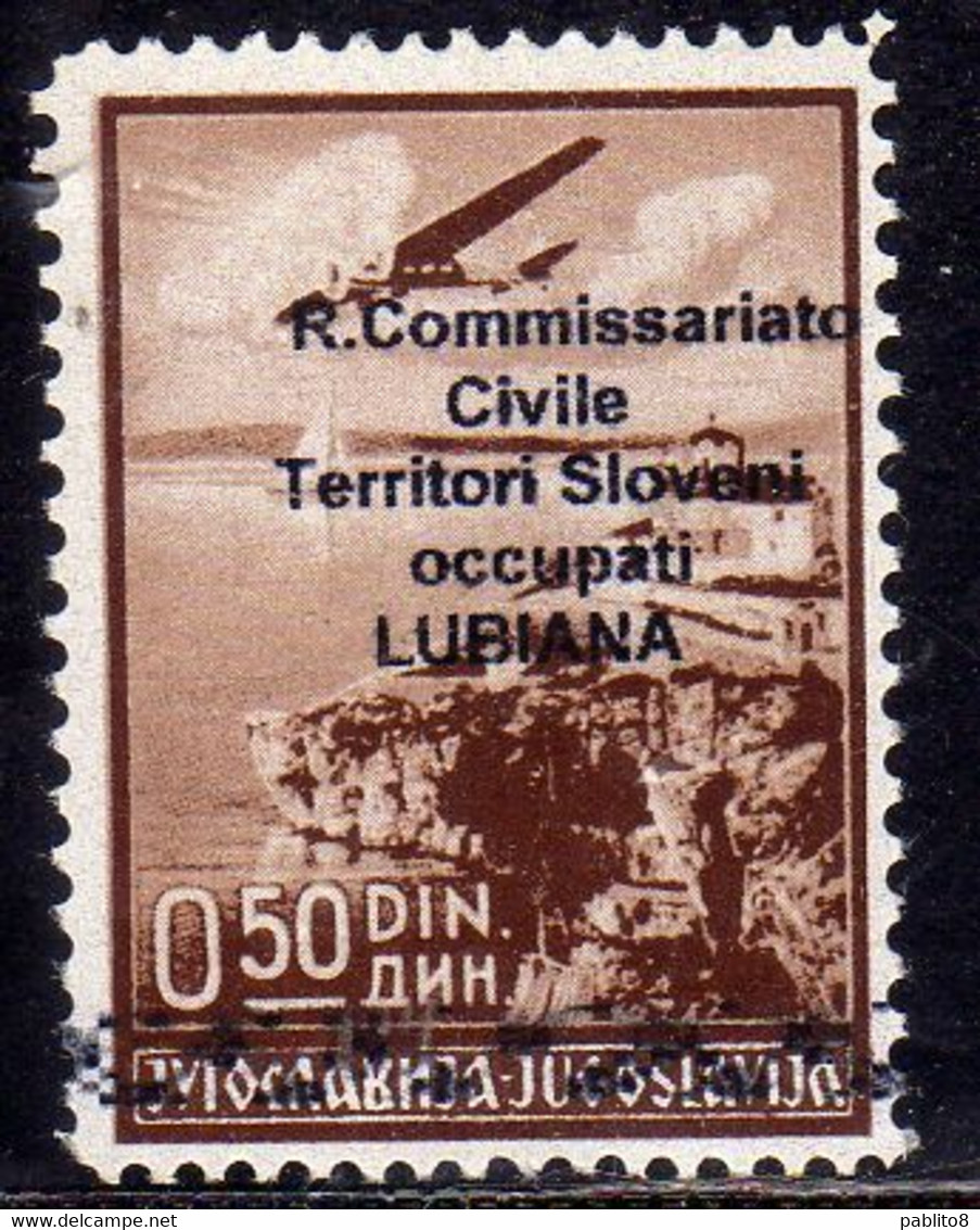 LUBIANA LJUBLJANA 1941 POSTA AEREA AIR MAIL SURCHARGED SOPRASTAMPATO R. COMMISSARIATO 50p 0.50d MNH - Lubiana