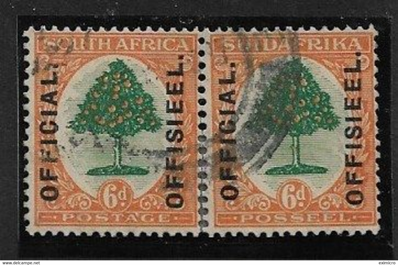 SOUTH AFRICA 1926 6d OFFICIAL BILINGUAL PAIR SG O4 FINE USED Cat £75 - Service