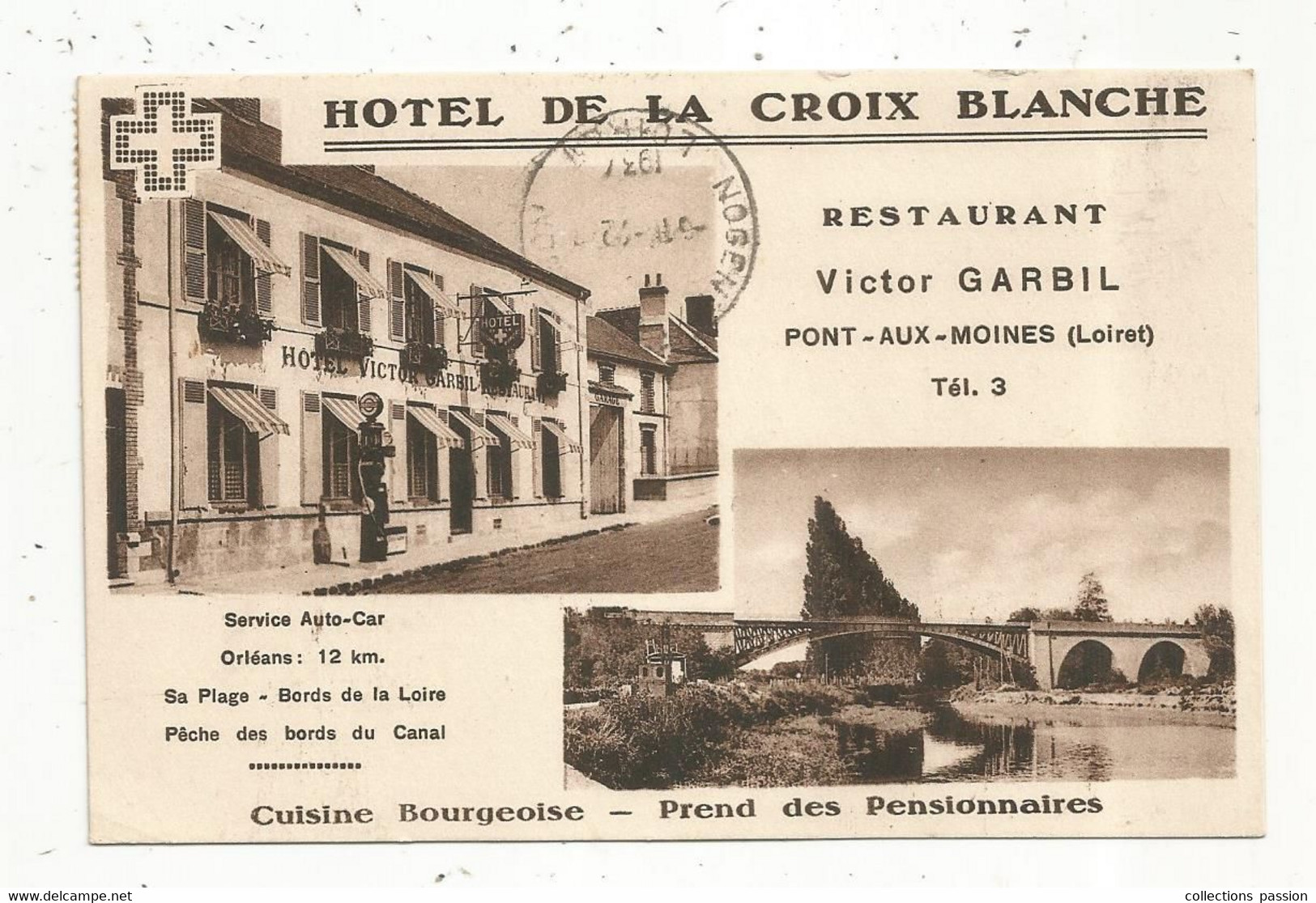 Cp , Hôtel De La CROIX BLANCHE, 45 , LOIRET , PONT AUX MOINES , Restaurant , Voyagée 1937 , Ed. L. Lenormand - Hotels & Restaurants