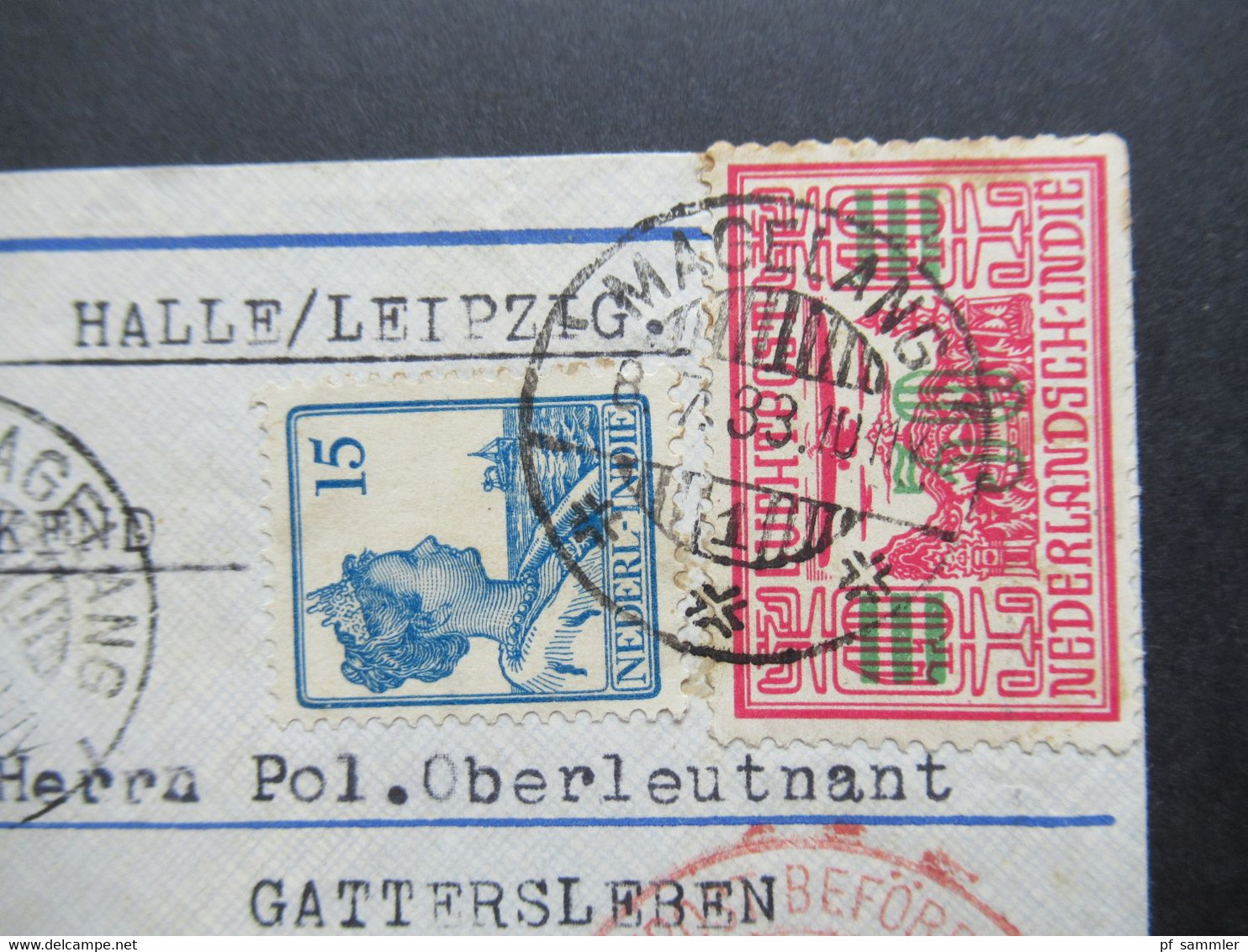 Air Mail Einschreiben Magelang Nach Bremen An Polizei Oberleutnant Gattersleben Bremer Hafenpolizei Hafenkopf II - Nederlands-Indië