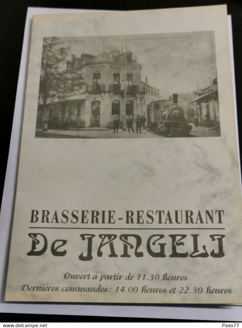 Carte Menu, Brasserie-Restaurant, De Jangli Mondorf-les-bains - Autres & Non Classés