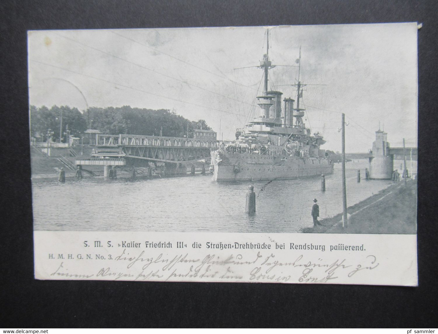 1904 Soldatenkarte An Einen Sergeant S.M.S. Kaiser Friedrich III Die Straßen Drehbrücke Bei Rendsbrurg Passierend - Guerra