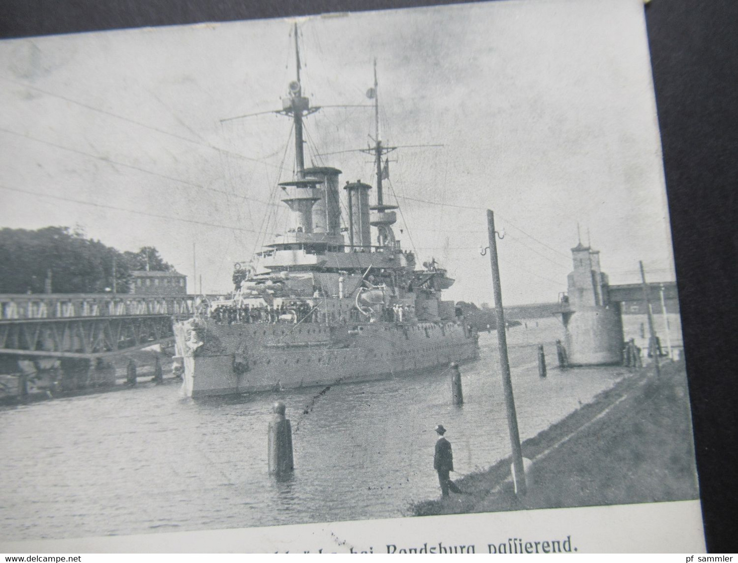 1904 Soldatenkarte An Einen Sergeant S.M.S. Kaiser Friedrich III Die Straßen Drehbrücke Bei Rendsbrurg Passierend - Guerra