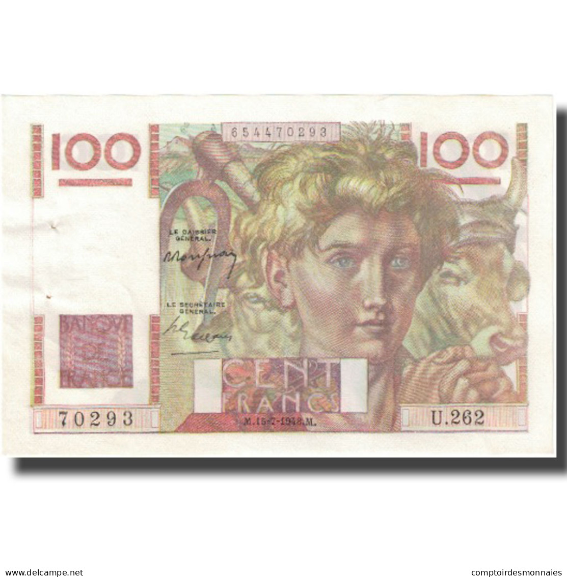 France, 100 Francs, Jeune Paysan, 1948, 1948-07-15, SUP, Fayette:28.19, KM:128b - 100 F 1945-1954 ''Jeune Paysan''