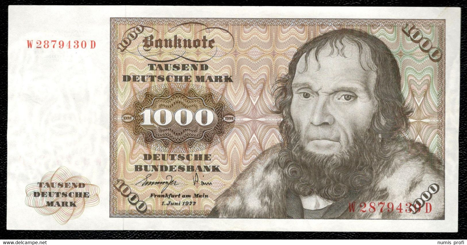 Germany - 1000 Mark 1977 - Pick  36a - Serial Nr. W2879430D - 1000 Deutsche Mark