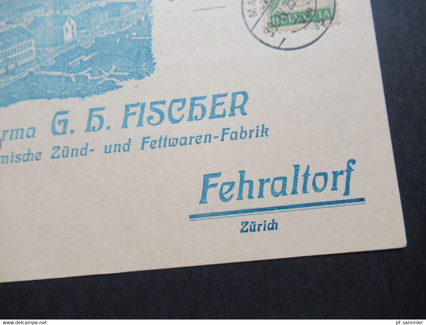 Schweiz 1925 Dekorative Firmenkarte Firma G.H. Fischer Fehraltorf Zündhölzer Aller Art / Kunstfeuerwerk / Asbest Feuer - Lettres & Documents