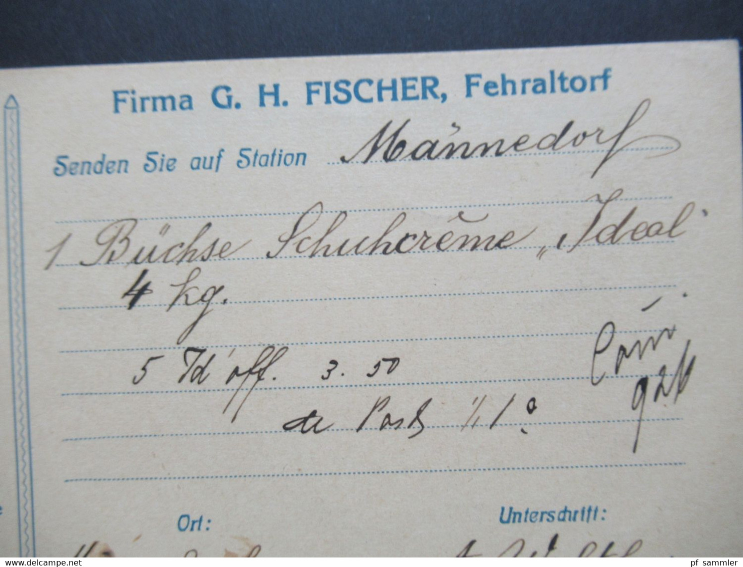 Schweiz 1925 dekorative Firmenkarte Firma G.H. Fischer Fehraltorf Zündhölzer aller Art / Kunstfeuerwerk / Asbest Feuer