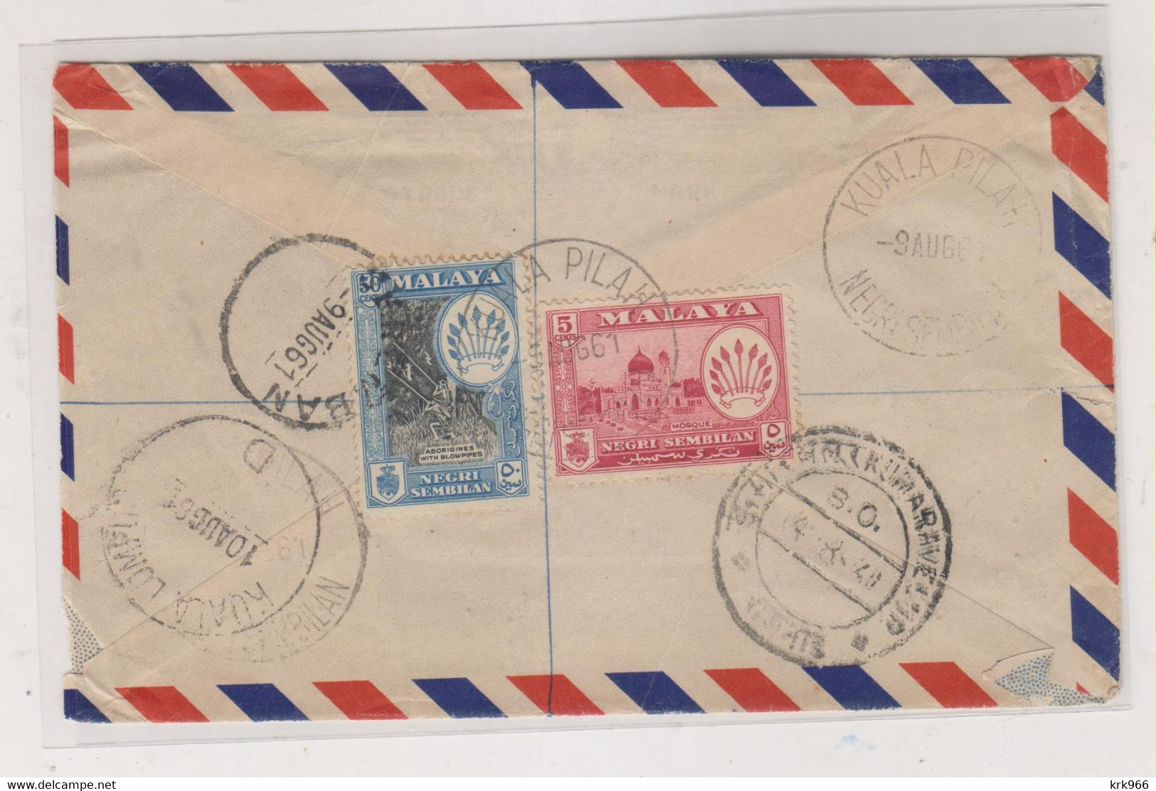 MALAYA NEGRI SEMILAN 1960 KUALA PILACH Registered Airmail Cover - Negri Sembilan