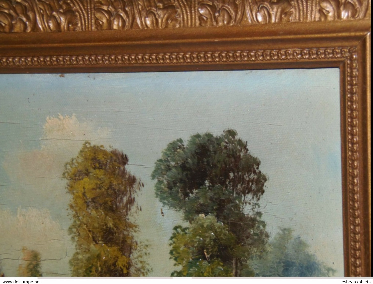 PEINTURE TABLEAU HUILE SUR TOILE HST PAYSAGE signé MONIERY ( Barbizon ) Cadre bois doré 1900 COLLECTION DECO VITRINE