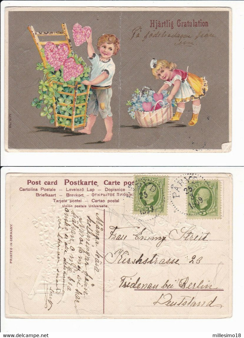 1909 ? Sverige Sweden Postcard Hjartlig Gratulation Ser 749 Påryd Paryd - Other & Unclassified