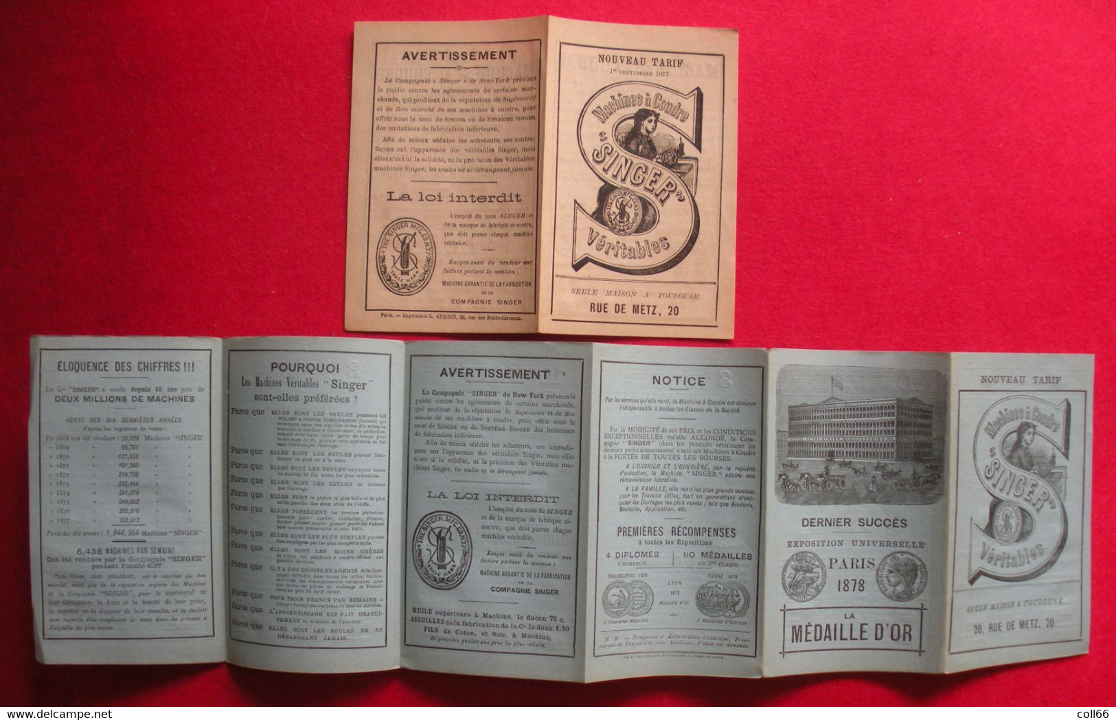 1877-1882 Lot 4 Publicités Machine à Coudre Singer  Illustrés Exposition Universelle Paris 1878 Nähmaschine Tarifs - 1800 – 1899