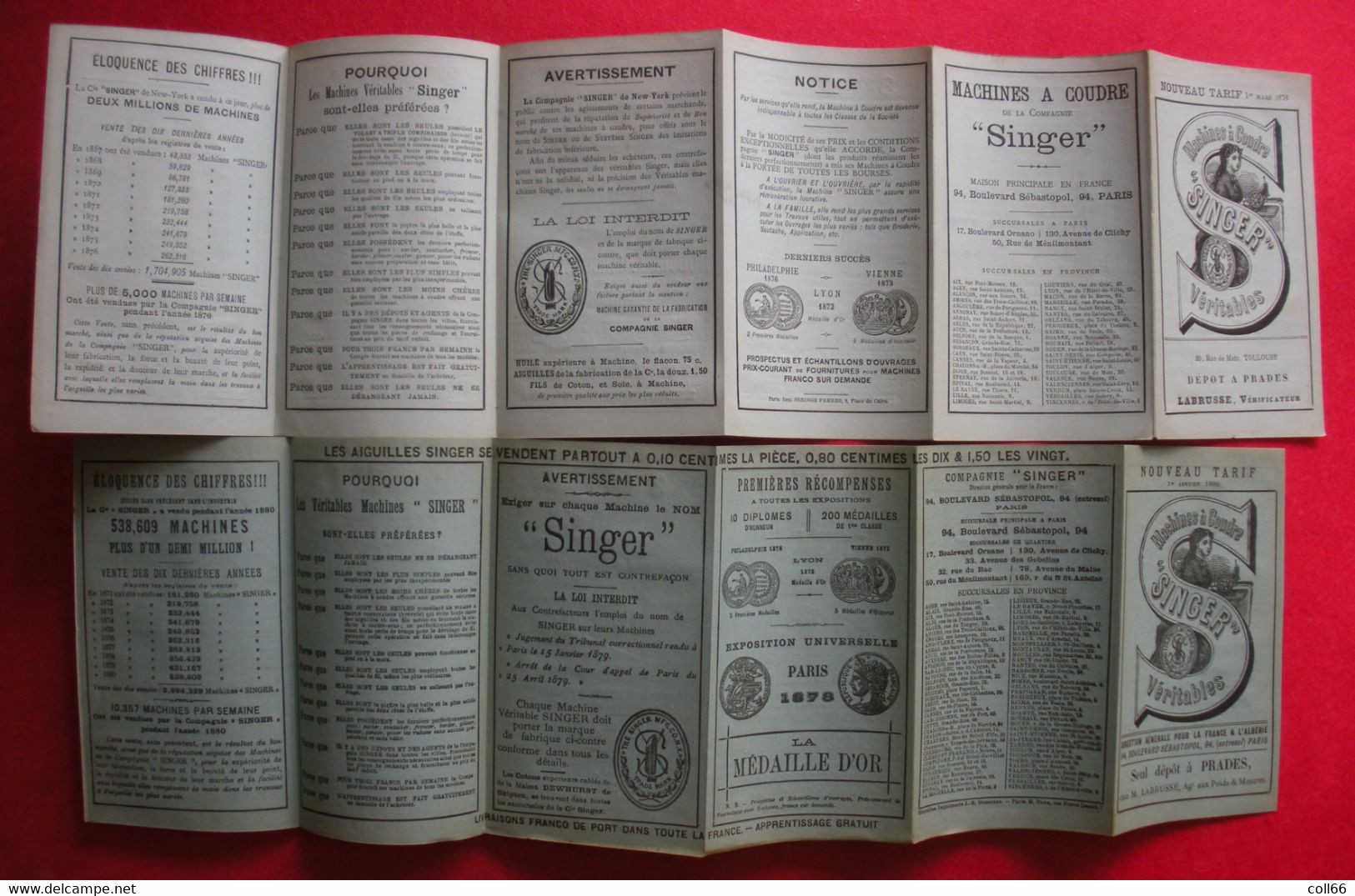 1877-1882 Lot 4 Publicités Machine à Coudre Singer  Illustrés Exposition Universelle Paris 1878 Nähmaschine Tarifs - 1800 – 1899