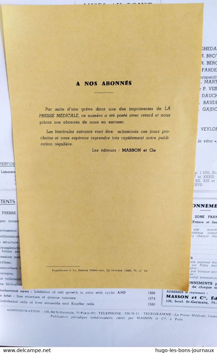 La Presse Médicale_Tome 77_n°44_octobre 1969_Masson Et Cie - Geneeskunde & Gezondheid