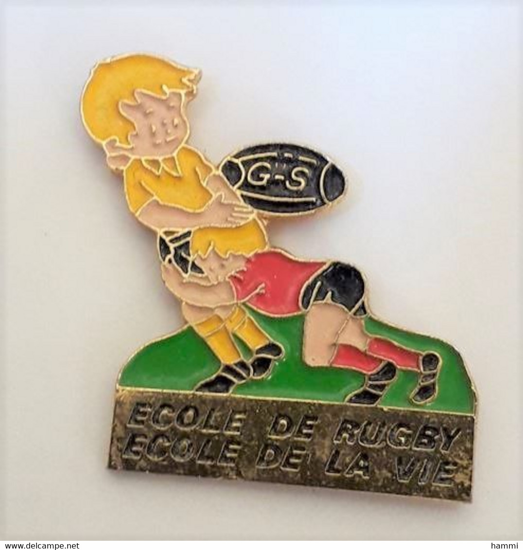 QQ195 Pin's école Rugby Ecole De La Vie Maillots Jaune Et Rouge Figeac Lot Achat Immédiat - Rugby