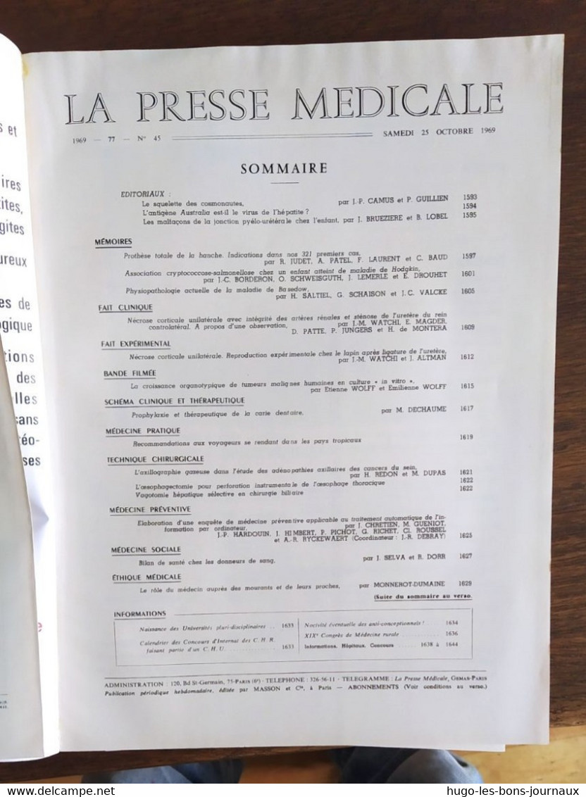 La Presse Médicale_Tome 77_n°45_octobre 1969_Masson Et Cie - Geneeskunde & Gezondheid
