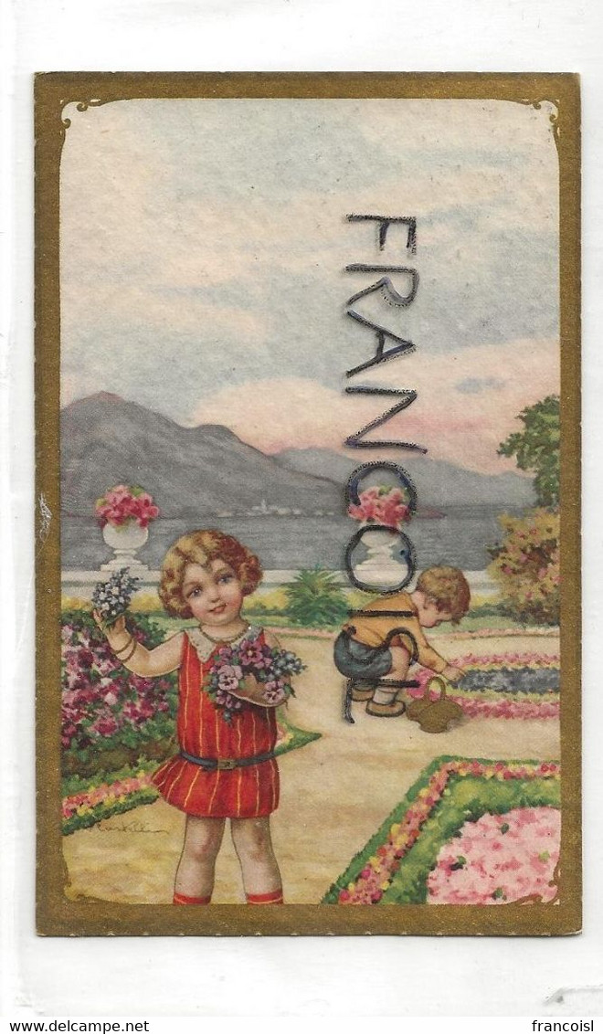 Couple D'enfants. Fleurs, Jardin à La Française  Signée Castelli. 1932 - Castelli