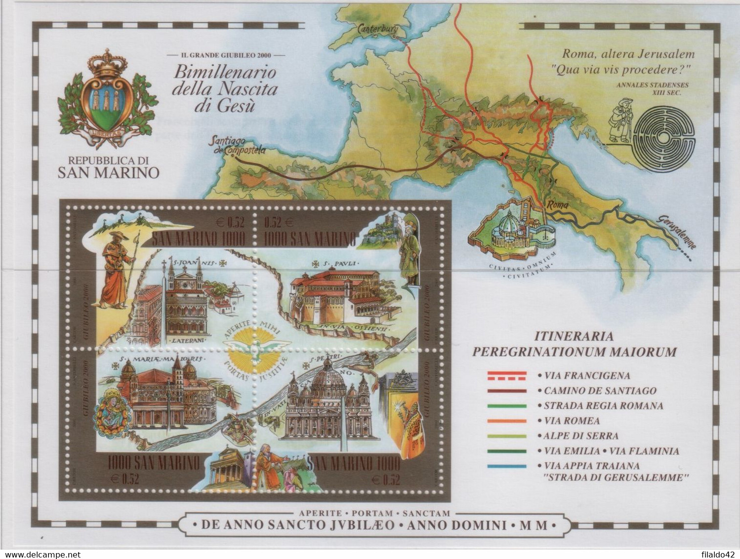 San Marino 2000 - Il Giubileo Del 2000 In Foglietto MNH** (rif. BF64 Cat. Unificato) - Hojas Bloque