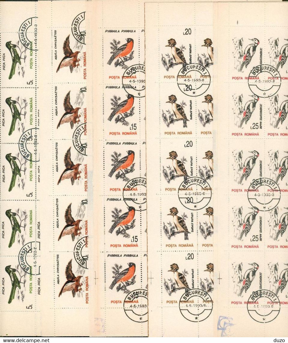 Roumanie1993 - Cote 110,00€ Départ 5,00€ Série Complète Oiseaux Birds 10 Feuilles=500 TP  Y&T N° 4065 à 4074 Oblit (TB) - Full Sheets & Multiples