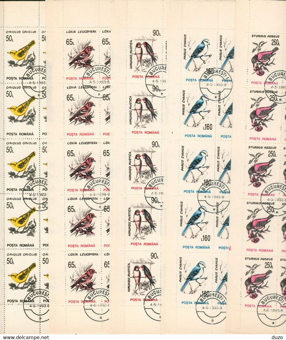 Roumanie1993 - Cote 110,00€ Départ 5,00€ Série Complète Oiseaux Birds 10 Feuilles=500 TP  Y&T N° 4065 à 4074 Oblit (TB) - Volledige & Onvolledige Vellen