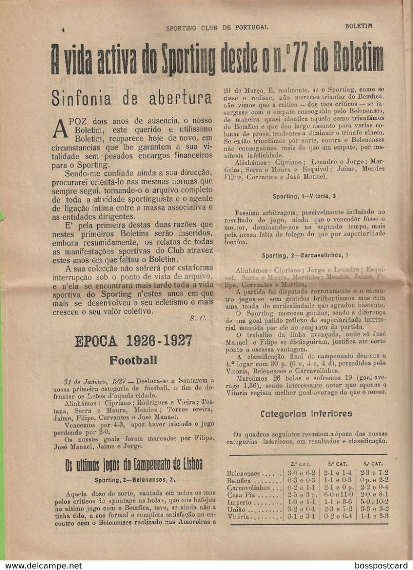 Lisboa - Boletim Do Sporting Clube De Portugal Nº 78, 1 De Julho De 1929 (16 Páginas) - Jornal - Futebol - Estádio - Sport